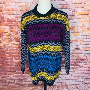 Vintage Y2K Andrew St. John Colorful pullover Collared Grandpa Sweater